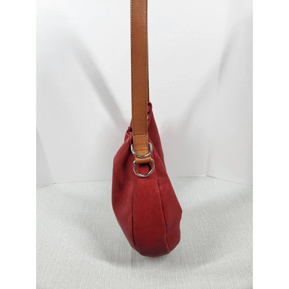 Valentina Red Brown Leather Hobo Shoulder Bag